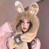 Hat and Scarf Integrated Women's Winter Versatile Cute Plush Hat To Keep Warm Winter Thickened Antifreeze and Windproof Hooded Scarf
