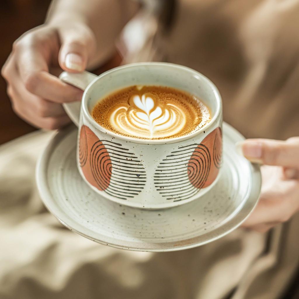 Vintage Cup And Saucer Set Ceramic Coffee Cup Creative Geometric Pattern Cup Set Household Afternoon Teacup
