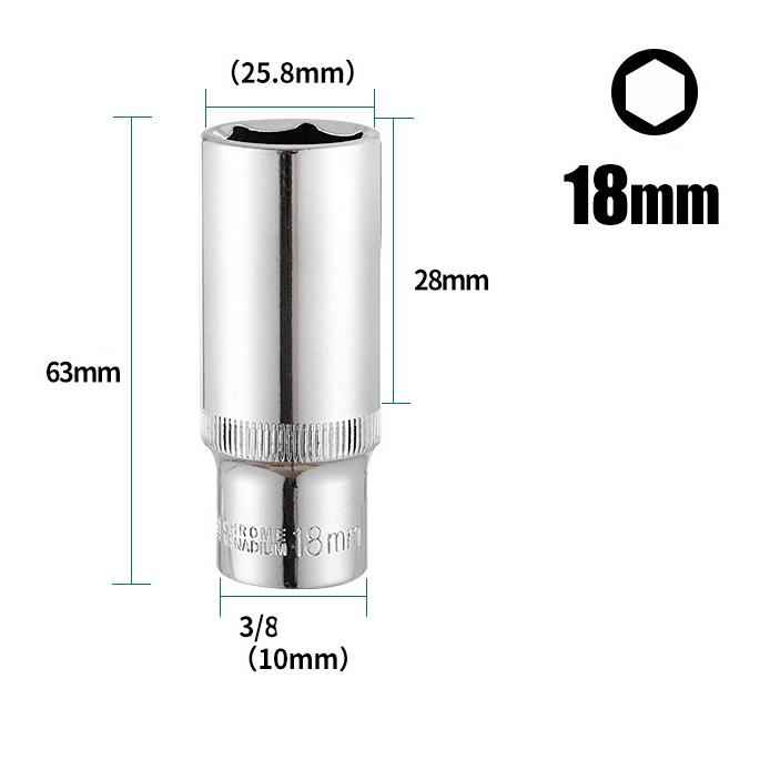 3/8inch Deep Socket Adapter Chrome Vanadium Steel Hex Long Sleeve Wrench Heads 8-24mm Ratchet Wrench Adapter