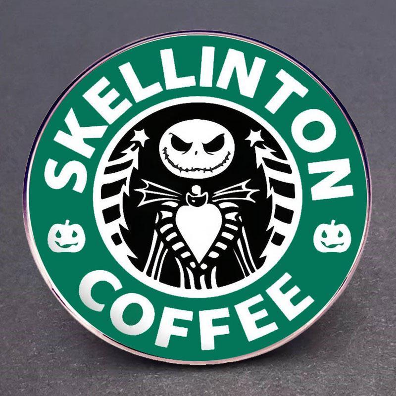 Christmas Eve Jack Coffee Brooch: Classic Anime Metal Pin Badge