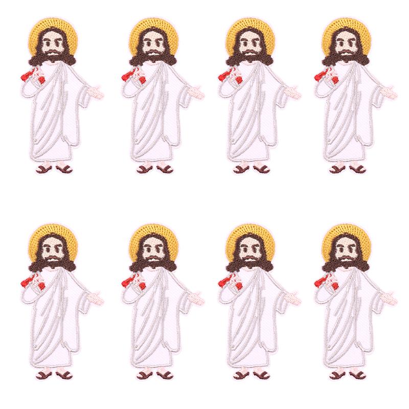 5pcs Wholesale Cartoon Jesus Embroidered For Clothes Iron On Patches For Clothing Hats Backpack Jackets Sew Embroidery Badges