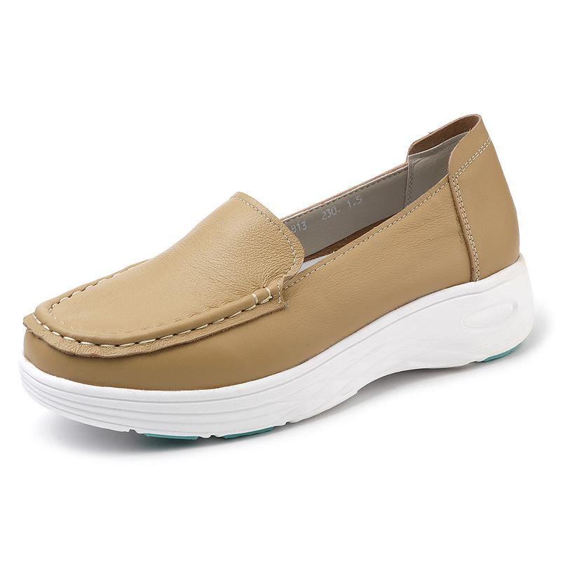 Fashion GKTINOO Women Wedges Platform Shoes Fashion Comfortable Sneakers Casual Slip-on Women's Loafers Soft Sole Genuine Leather Shoes