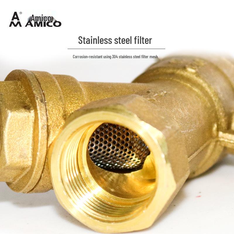 Genuine AMEIKO Brass Filter Ball Valve with Female Thread for Water & Air Conditioning - Manual Valve, 4/6 Points, 1 Inch.