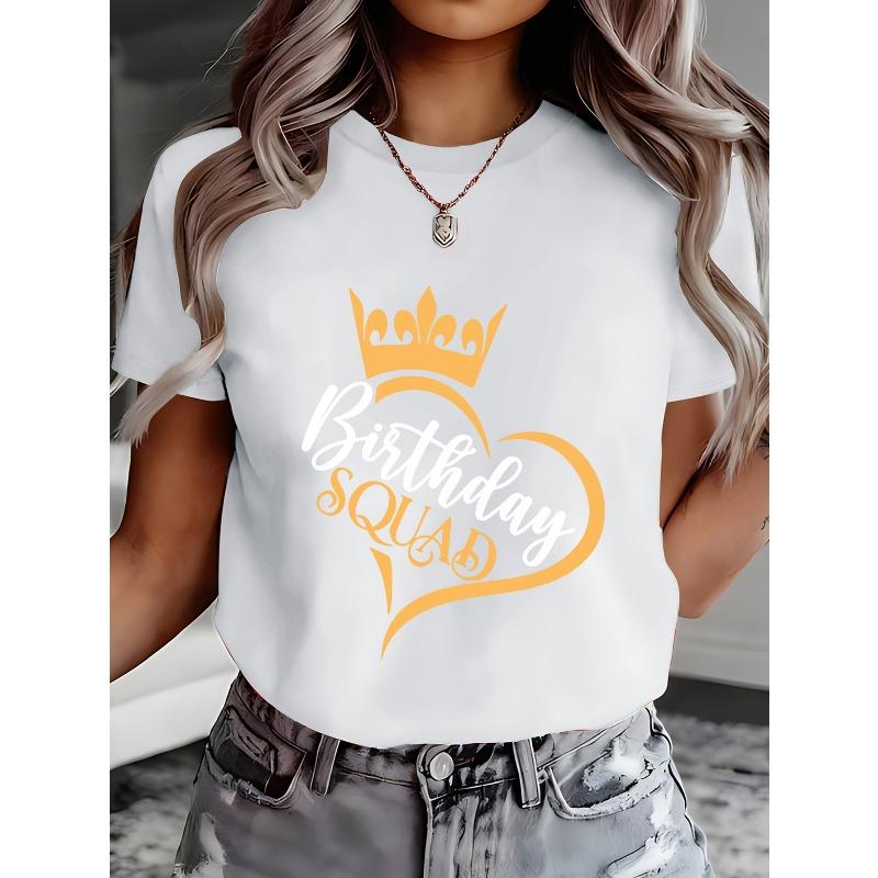 

Женская футболка для вечеринки в честь дня рождения - Наряд для дня рождения с принтом Birthday Squad , Повседневная блузка с коротким рукавом для вечеринок, S белый