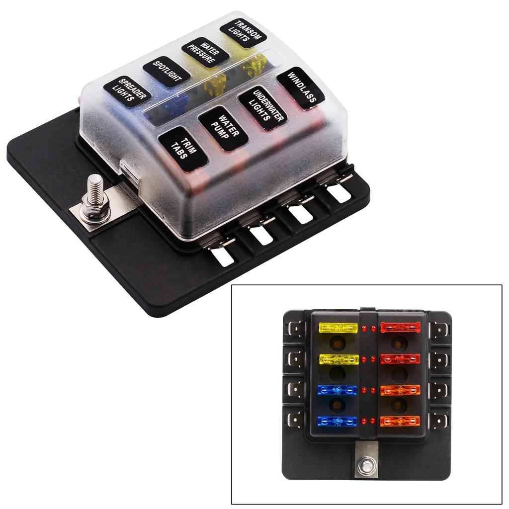 1 In 8 Out Car RV Fuse Box Base Insurance Insert PC Terminal Block Black