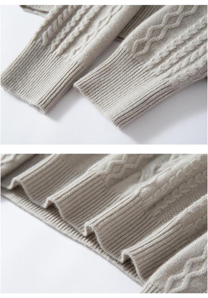 Women's Solid Color Twisted Flower Cable Knit Cashmere Sweater, Thickened Half-High Collar Slim Fit Base Layer Top