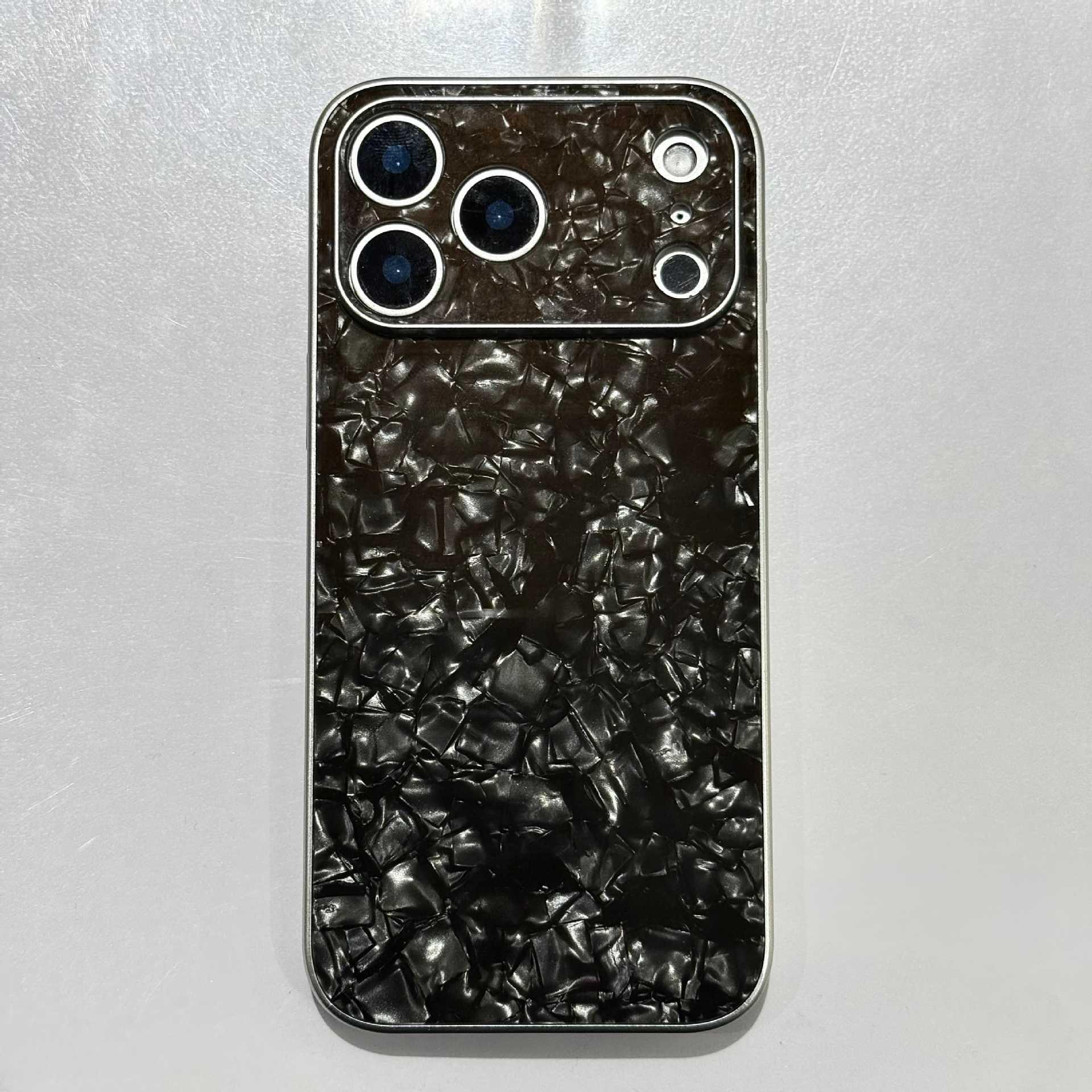 

Black Textured iPhone 17 Pro Max Case with Silver Edge and Advanced Magnetic Stand iPhone 15