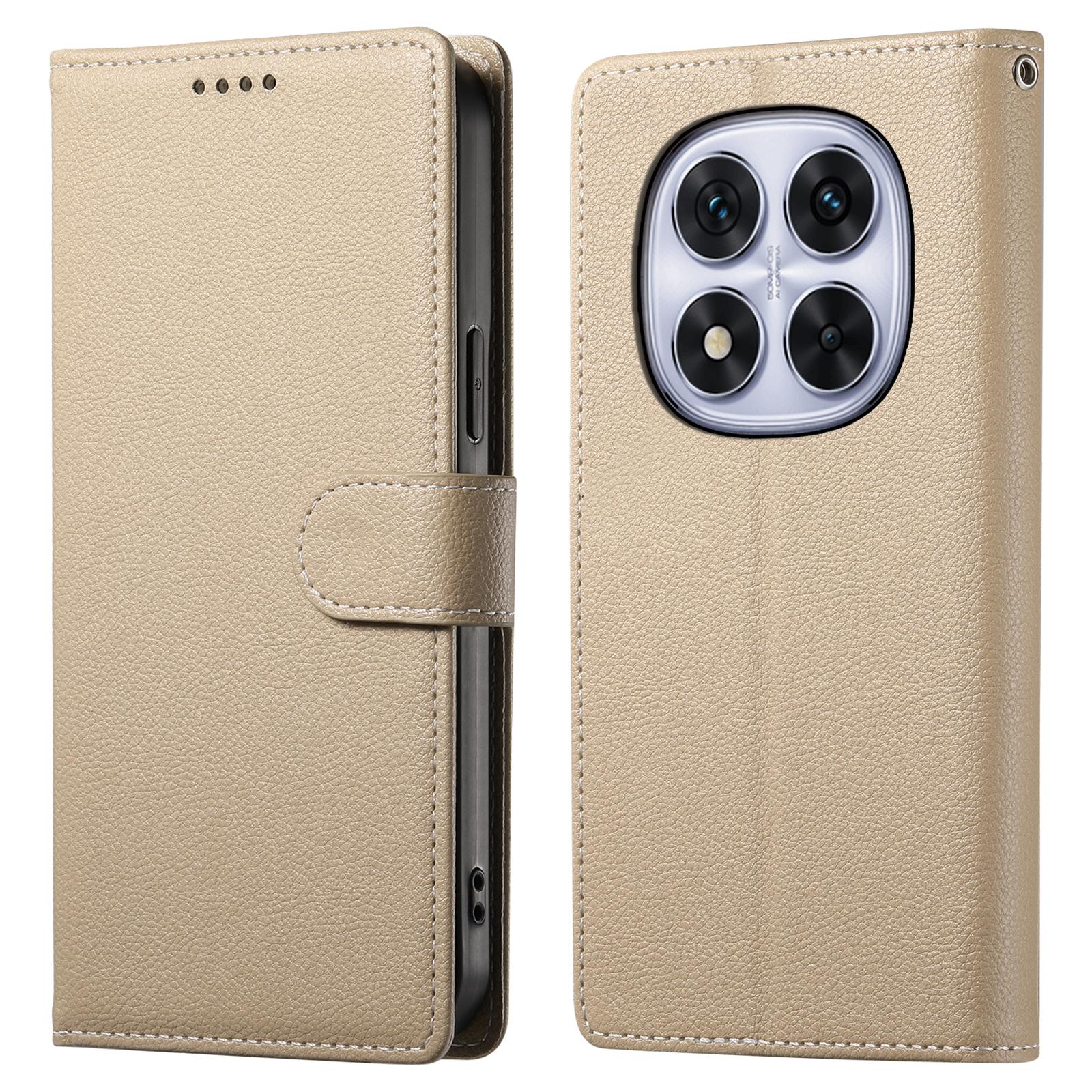 

For Xiaomi Redmi Note 14 Pro 4G Stand Case Litchi Texture Leather Wallet Phone Cover Magnetic Snap Apricot