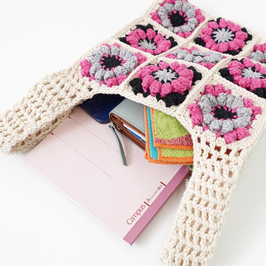 Raw wool itohenlab knitting kit Puff corn motif bag #10-2