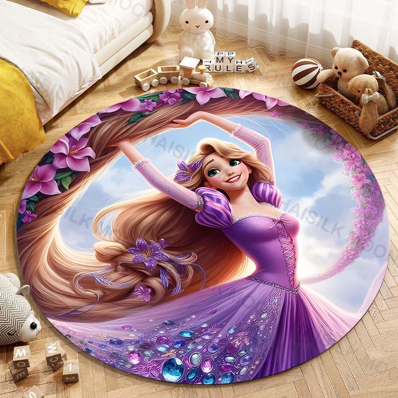 5 Misure Tappeto Rotondo Carino con Stampa della Principessa Rapunzel per Soggiorno, Camera da Letto, Tavolo e Sedie, Divano, Decorazione, Tappeto e Tappetino per la Stanza dei Bambini