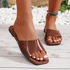 Women Flats Slippers Wide Strap Square Toe Slippers Summer Beach  Dress Shoes Outdoor Slingback Sandals Female Home Slides Women