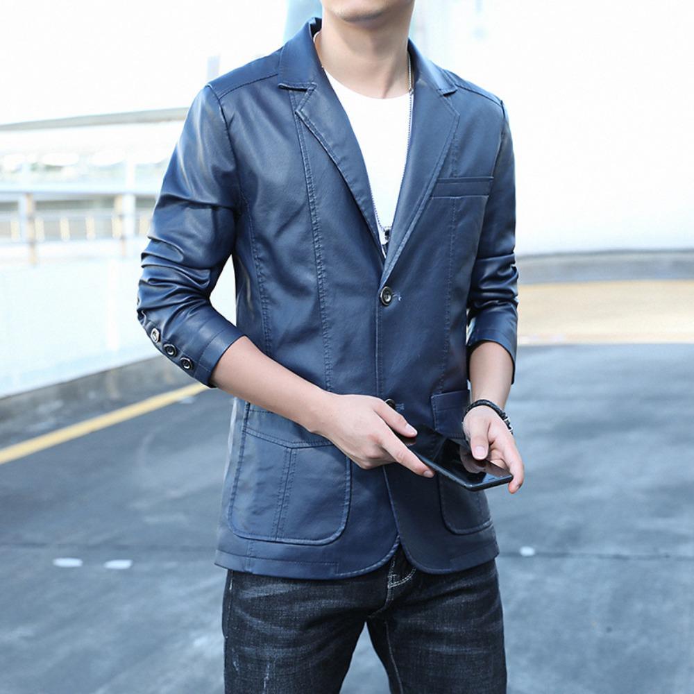 Leather Jacket Men's Korean Version Trend Slim Fit Fashion Business Jacket Men's Jacket Autumn and Winter Locomotive Leather Jacket Men's Clothing