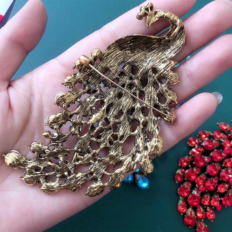 Retro Crystal Peacock Phoenix Brooch Women's Jacket Accessory