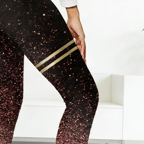Women Leggings High Waist Slim Fit Hip Lift Yoga Pants Glitter Golden Stamping Stretch Pants Travel Work School Daily Wear