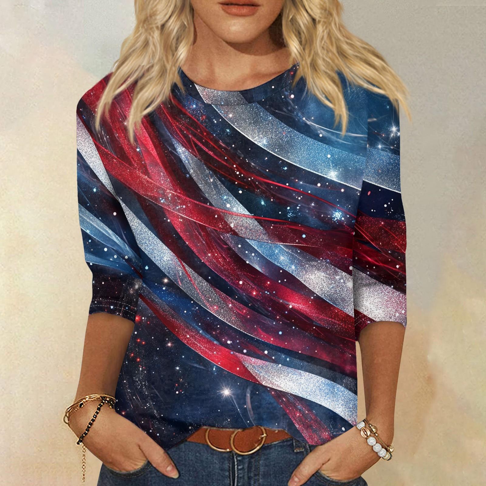 

Женская мода повседневная рубашка с круглым вырезом и принтом в виде семиточечного рукава XXL винный