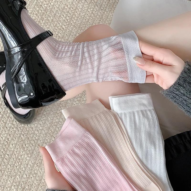 

Socks For Women Summer New Solid Color Breathable Girl Thin Socks Simple Japanese Style Casual Mesh Socks Hollow Out Comfortable One Size світло-рожевий колір
