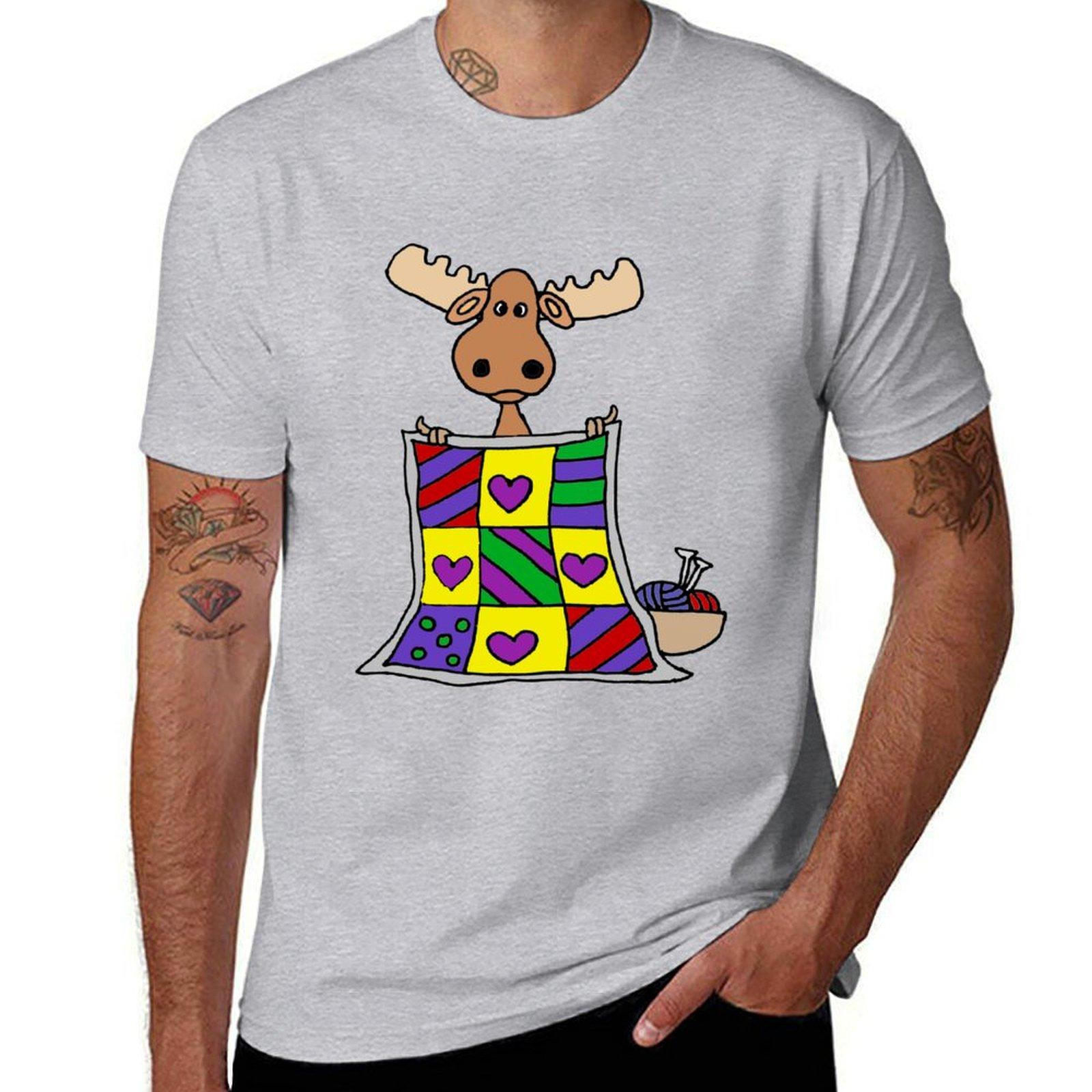 

Funny Moose Quilting Cartoon Tshirt customizeds kawaii clothes customs design your own plain black t shirts men S