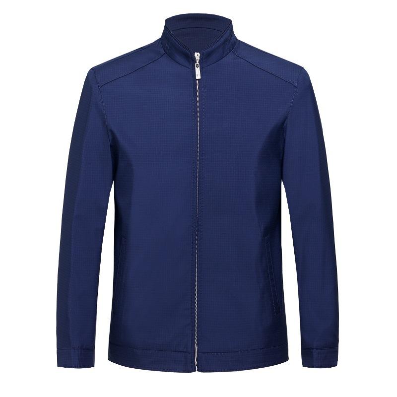 Dünne Herrenjacke für Herren mittleren Alters, Frühling/Herbst, Stehkragen, Maulbeerseide, Business Casual, Dad-Jacke