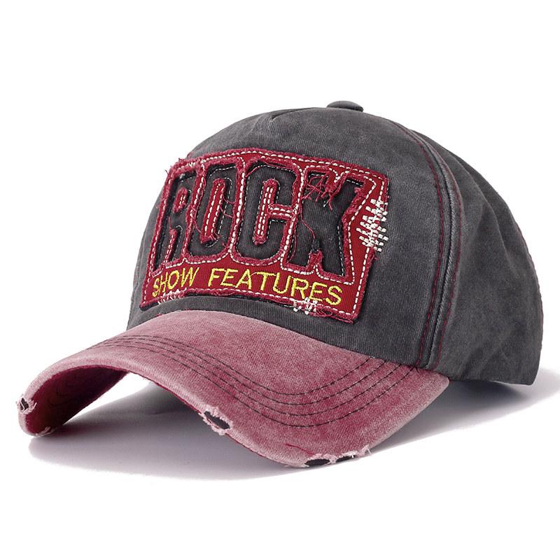 

New Unisex Washed Cotton Retro Cap ROCK Letter Embroidered Baseball Cap Men Women Casual Adjustable Outdoor Hats 54cm-62cm красный черный