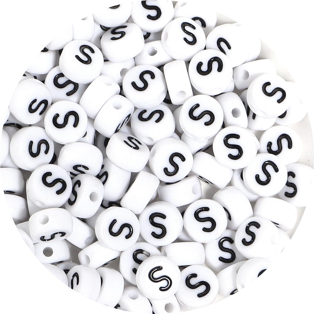 100Pcs 7mm Black White Acrylic Alphabet Beads Flat Round Loose Spacer Letter Beads For DIY Craft Bracelet Supplies Wholesale