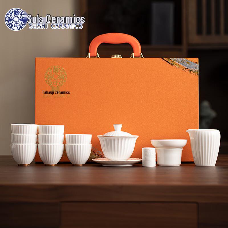 Gilded White Porcelain Gaiwan Kung Fu Tea Set