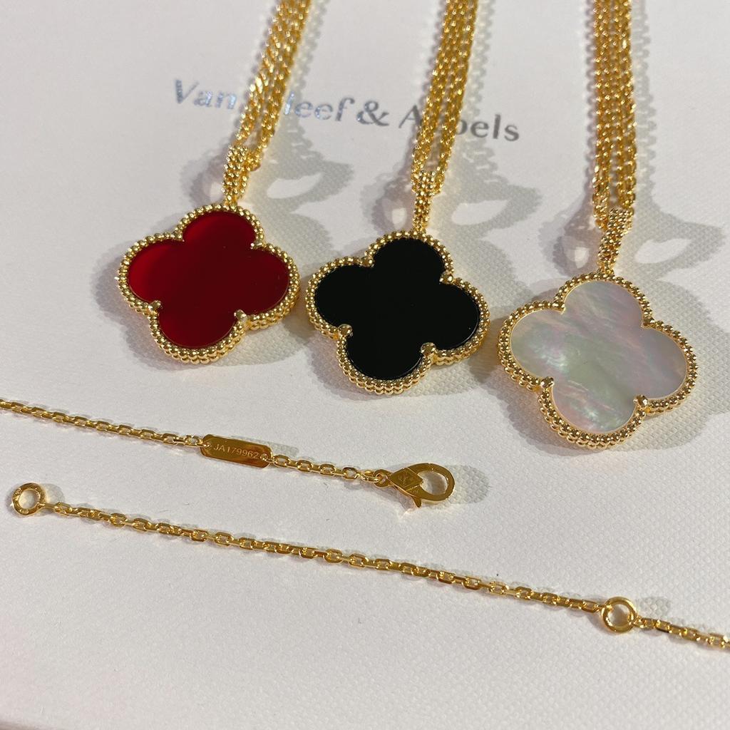 Feines vierblättriges Kleeblatt 25mm Faltbarer Trage Doppelkette Eine Zwei Trage Pulloverkette Damen Leichter Luxus INS Halskette