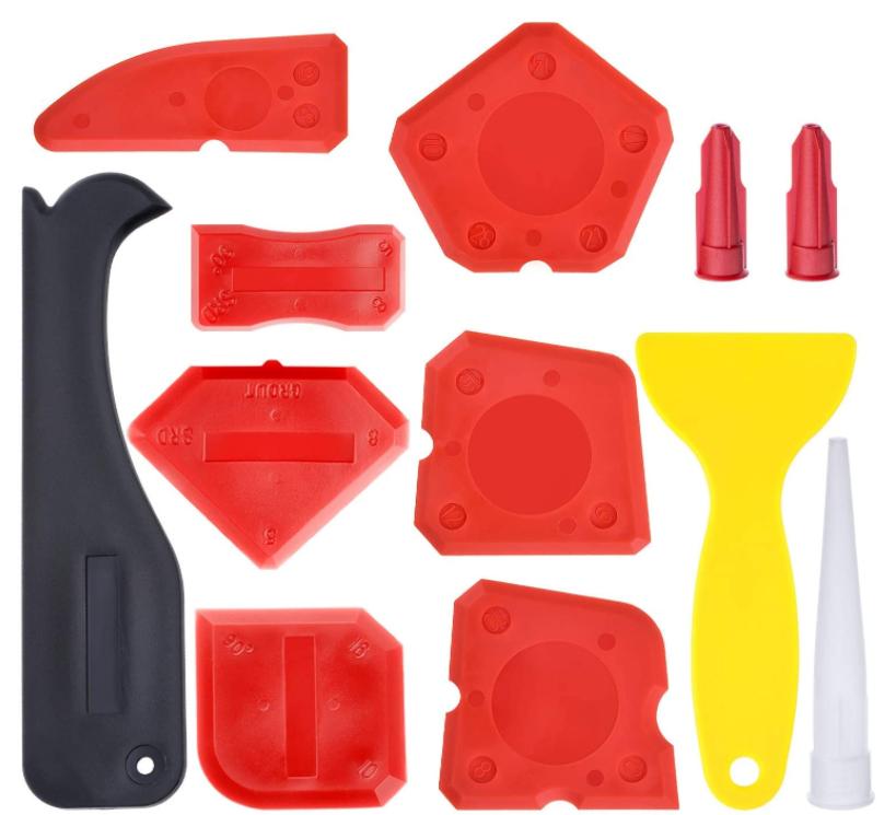 12 Pieces Caulking Tool Kit Silicone Sealant Finishing Tool Grout Scraper Caulk Remover and Caulk Nozzle caulking tool