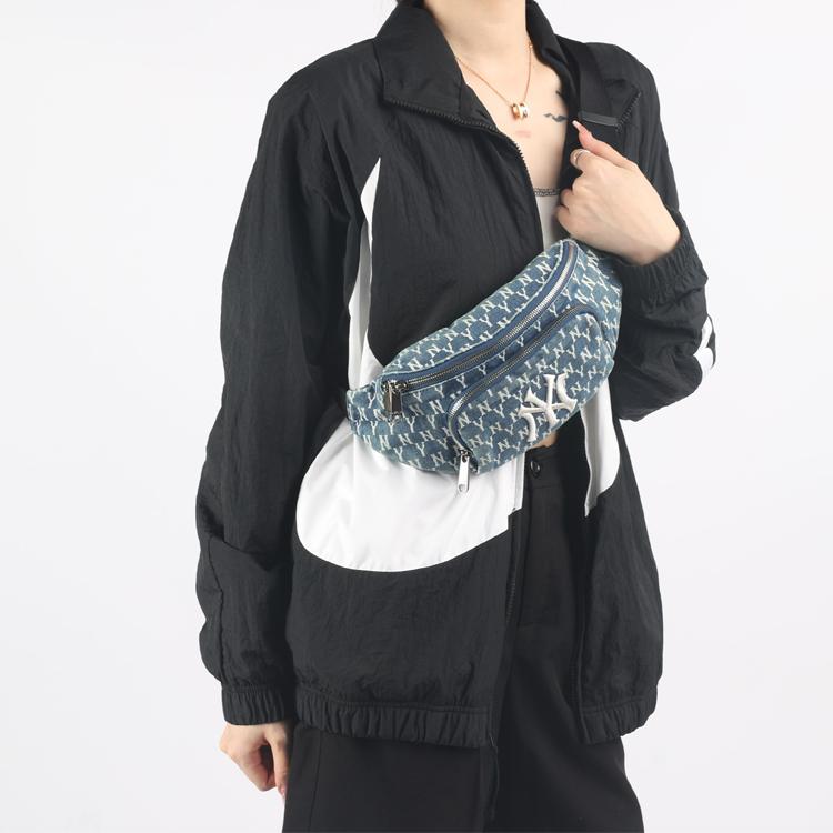 New MLB Monogram Collection Cotton Crossbody Bag, Fanny Pack Unisex Denim Blue 32BGCD011-50U
