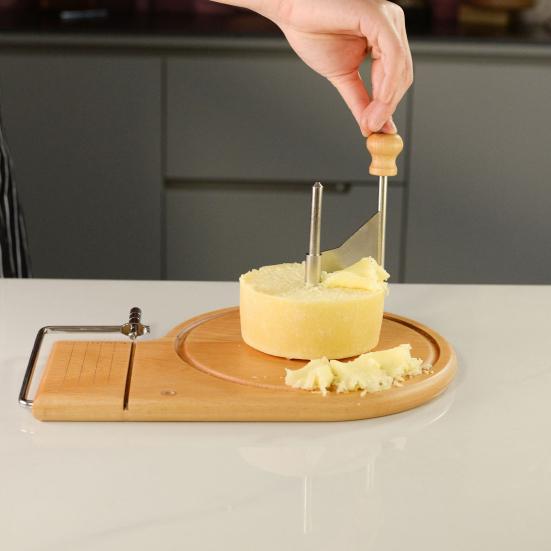 Cheese Curler Wheel Slicer Stainless Steel Cheese Shaver Cutter Hard Cheese Chocolate Beech Wood Base Flower Maker Tool