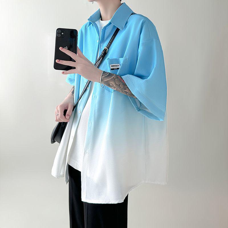 Men's High-End Tie-Dye Gradient Streetwear Shirt - Casual, Loose-Fit Short Sleeve