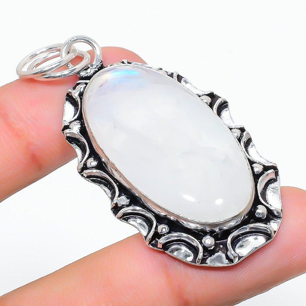 Rainbow Moonstone Gemstone Handmade 925 Sterling Silver Gift Pendant 2.29" E2g13