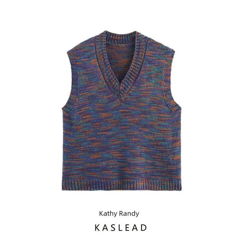 Kaslead New Women clothes Western Style Fashion Simple and Versatile Ice Island Hair Sweater vest Vest