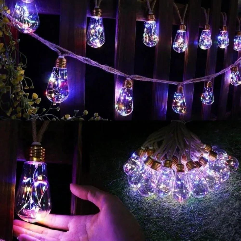 80LED Outdoor Garden Solar Light String, Bulb Hanging Retro Hemp Rope Light String, for Camping Courtyard Fence Garden