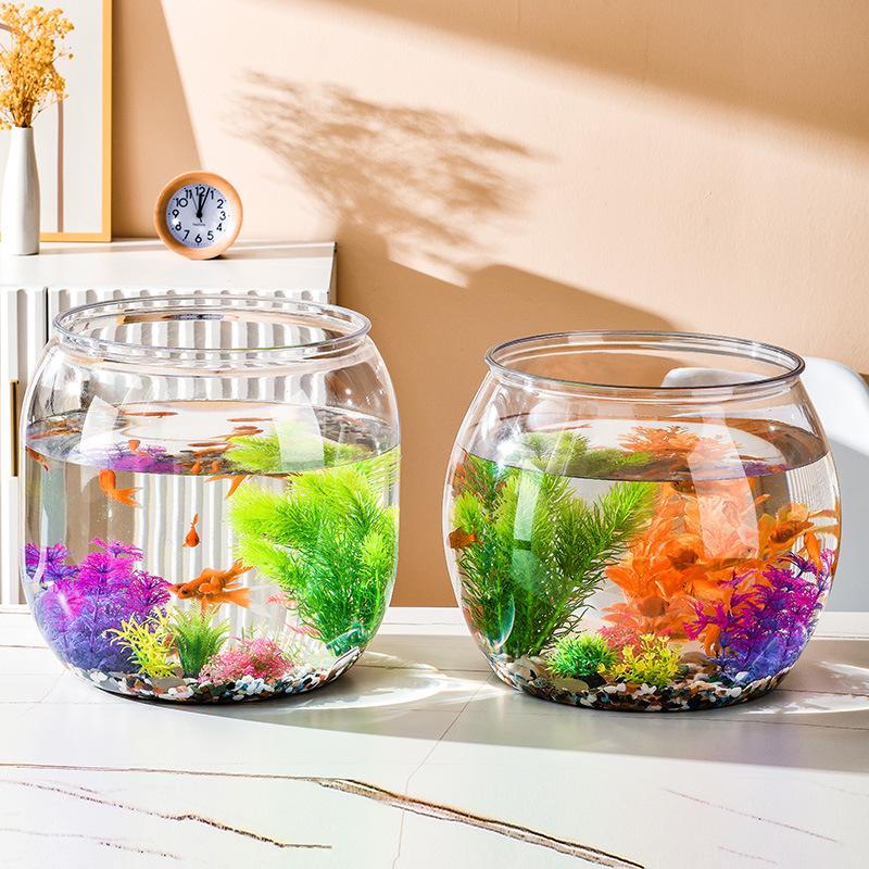 Clear Unbreakable Desktop & Living Room Fish Tank - Round Transparent Tank for Goldfish & Turtles