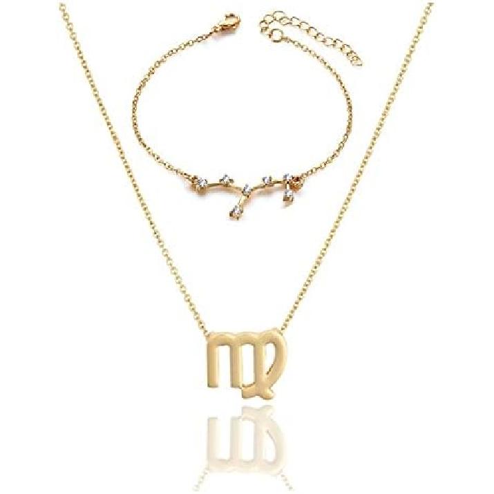 2Pcs 12 Constellation Zodiac Sign Layered Choker Necklaces Letter Astrology Horoscope with Message Card for Women Jewelry-Silver Leo