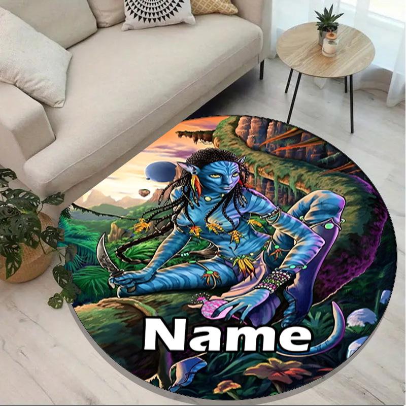 Custom Name Personalized Avatar Print Round Rug, Versatile Home Decor Carpet, for Playroom, Apartment, Balcony, Entryway, Hallway Gift
