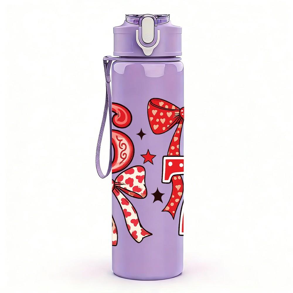 1PC Number Six Seven Bow Design 750ml Color Plastic Sports Water Bottle Leakproof Flip Straw Lid Suitable for Sports Office Home Use