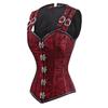 European & American Court Style Black Lace-Up Sleeveless Corset with 12 Steel Bones & Double-Breasted Chain Buttons.