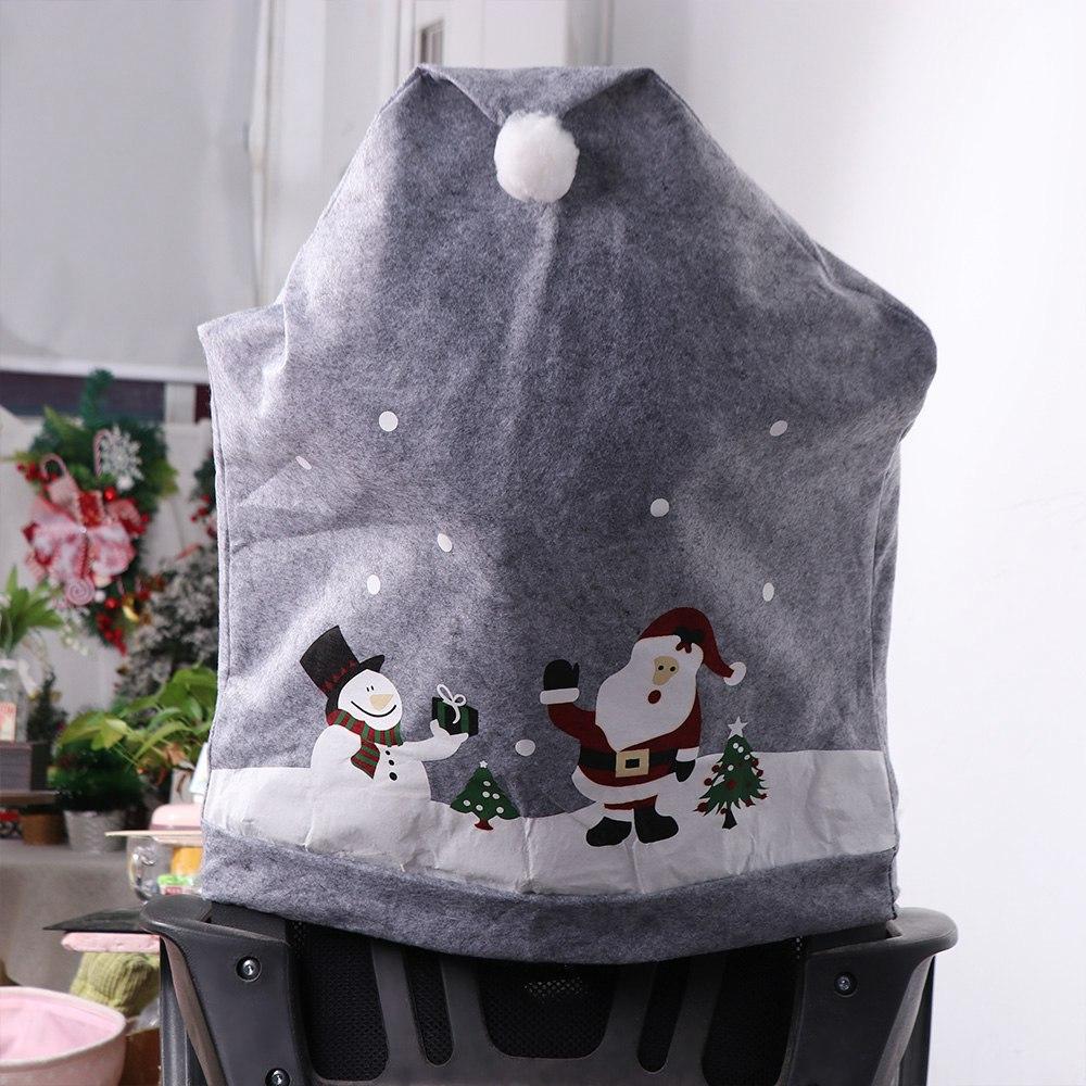 Non-woven Christmas Hat Chair Cover Santa Claus Snowman Grey Xmas Dinner Chair Seat Cover Santa Hat Cover
