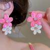 2026 New Arrival Double Color Enamel Flower Rhinestones Hanging Dangle Earrings for Women Statement Beach Holiday Jewelry