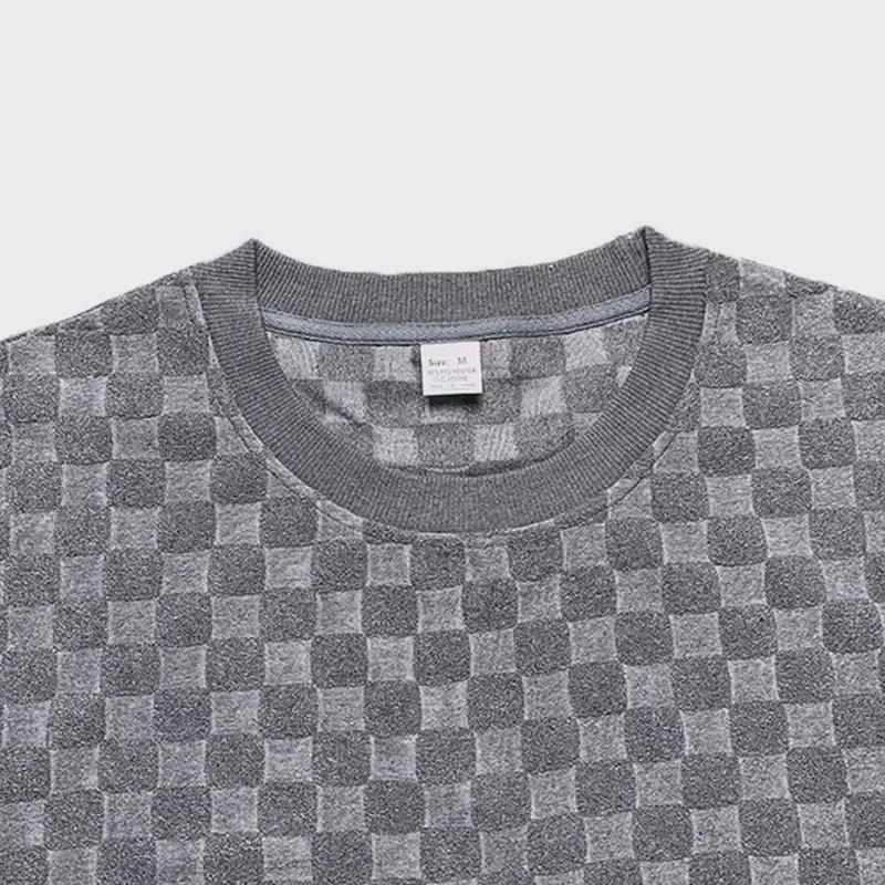 2024 Men's Jacquard Plaid Short-Sleeve T-Shirt and Loose Fit Casual Shorts Set