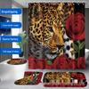 Cheetah Rose Bathroom Set: Shower Curtain, Non-Slip Bath Mat, Toilet Lid Cover, Bathroom Mat & 12 Hooks