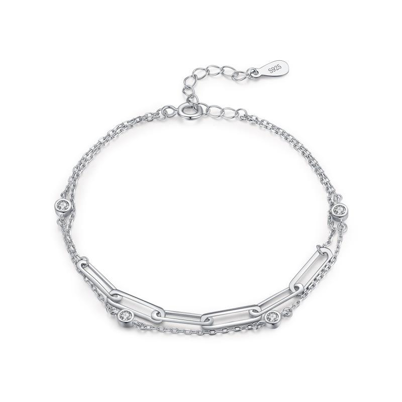 Moissanite 925 Sterling Silver Bracelet Affordable Luxury Versatile Double-layer Chain Temperament Minimalist Wedding Gift 925 silver