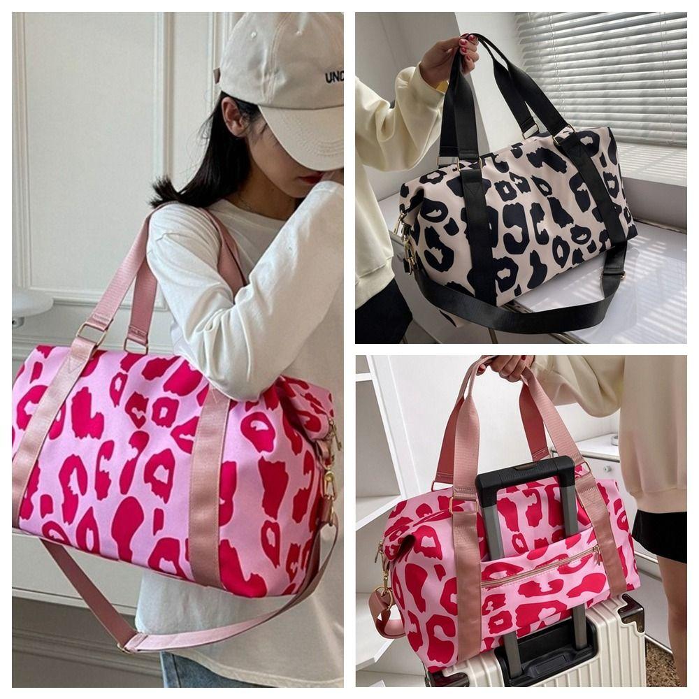

Oxford Leopard Print Duffle Bag Large Capacity Luggage Handbag Sweet Fitness Shoulder Bag Girl рожевий