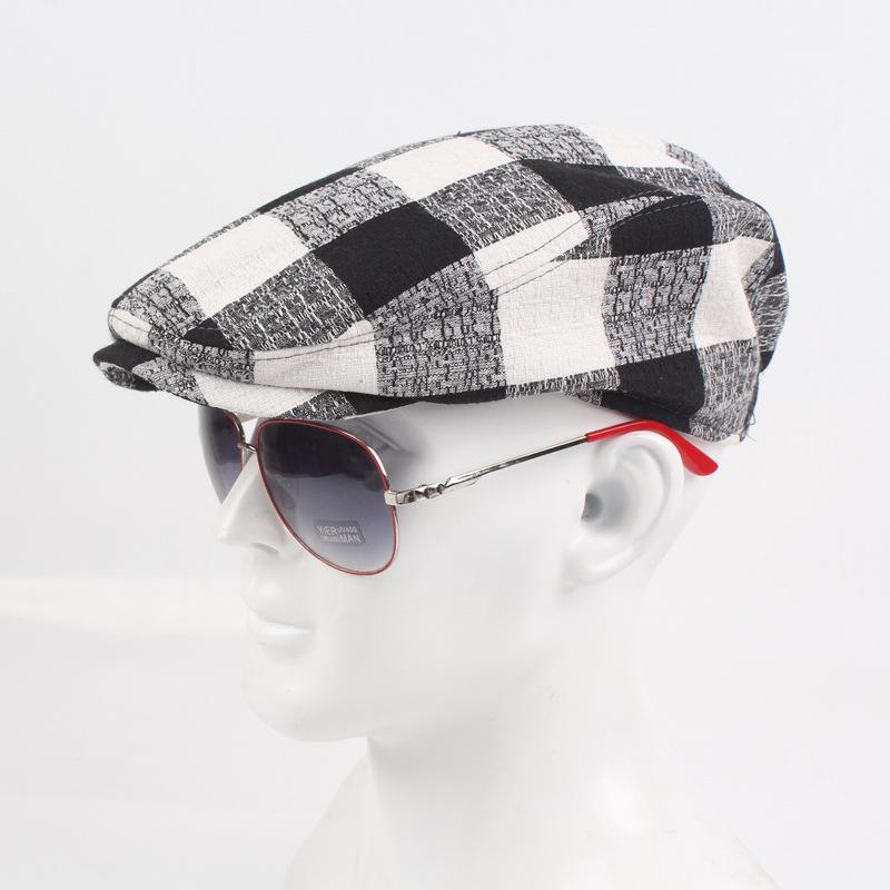 Cotton Cap Women's Plaid Beret Forward Cap Men's Sun Hat