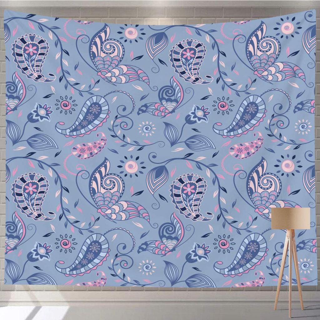 Ethnic Tapestry Colorful Flowers Paisley Motifs Style Nature Doodle Tapestry Wall Hanging Decor for Bedroom Living Room Dorm