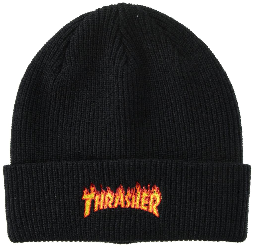 THRASHER FLAME LOGO Beanie, Size Free, Color Black/Yellow (22TH-N53)