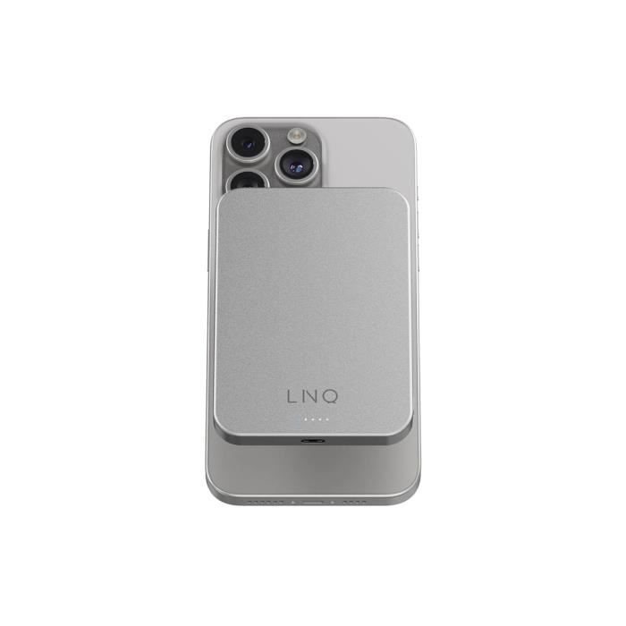 Powerbank 5 000mAh Wireless Magnetic Attachment Compatible MagSafe Ultra-Thin LinQ Grey