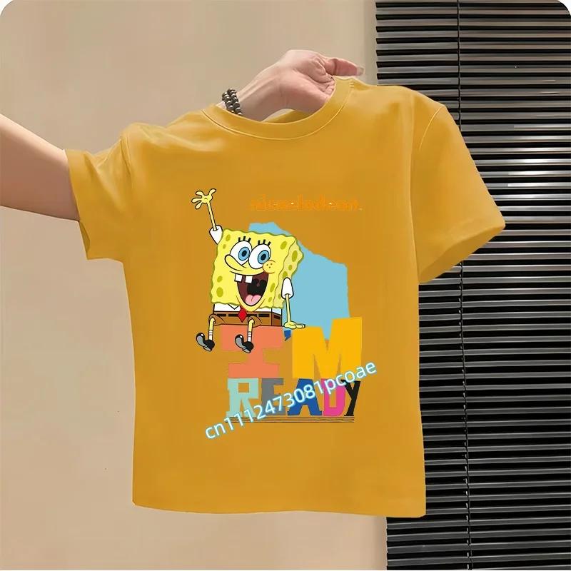 SpongeBob SquarePants childrens cotton shortsleeved boys sports shirt girls casual top with cartoon print summer Tshirt