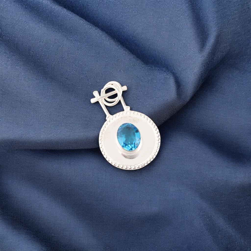 Swiss Blue Topaz Gemstone 925 Stamped Silver Jewelry Handmade Women Pendant 1.4" PP-57-3
